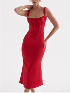 House of CB VALENCIA Red Satin Dress with Corset Size L Bigger Cup